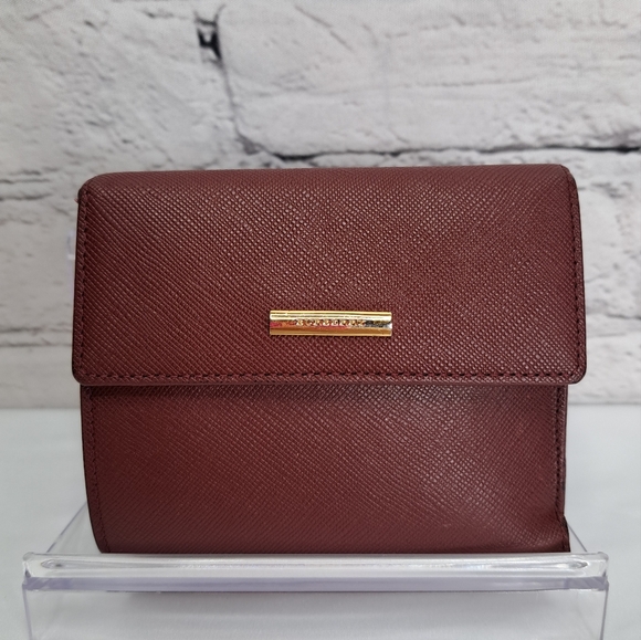 BURBERRY SAFFIANO LEATHER WALLET SIGNATURE 'NOVA' INLAY GOLD PLATE FRONT MEŔLOʻ - Picture 1 of 16